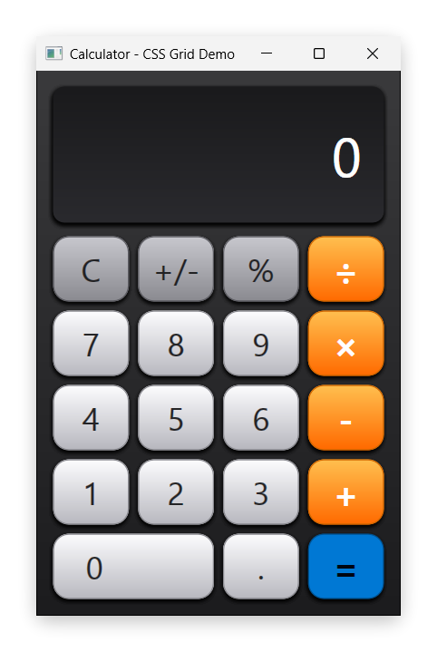Calculator built with CSS Grid layout