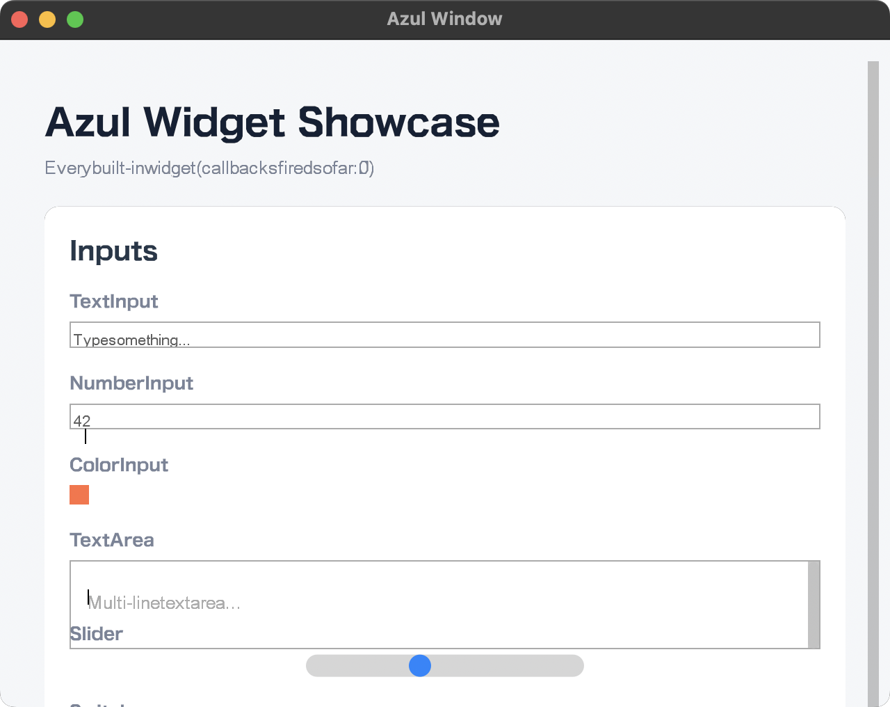 AzWidgets — a native showcase of every built-in Azlin UI widget